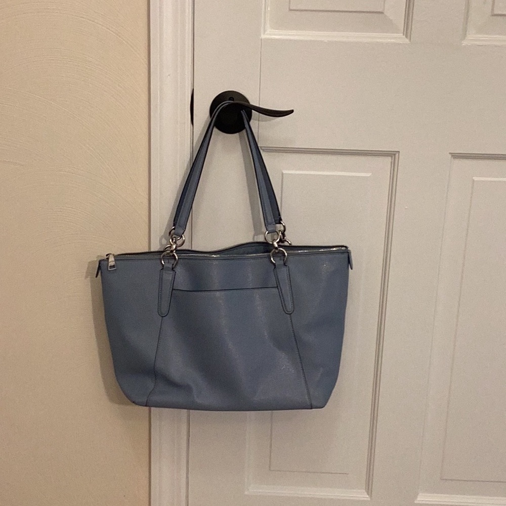 Coach Light Blue Leather Tote - Picture 8 of 11